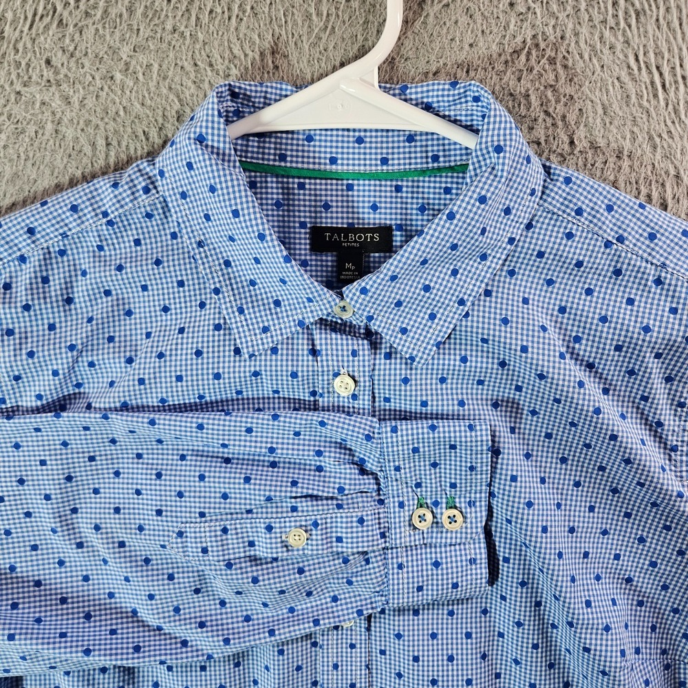 Talbots Blue and White Polka Dot Button Down Shirt